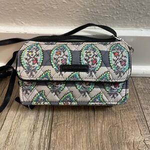 Vera Bradley All In One Crossbody Wallet Bag Quilted Paisley Gray Multi